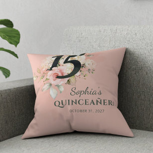 Quinceanera Pink Floral Rustic Blush 15th Birthday Cushion