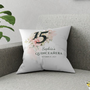Quinceanera Pink Floral Rustic Blush 15th Birthday Cushion