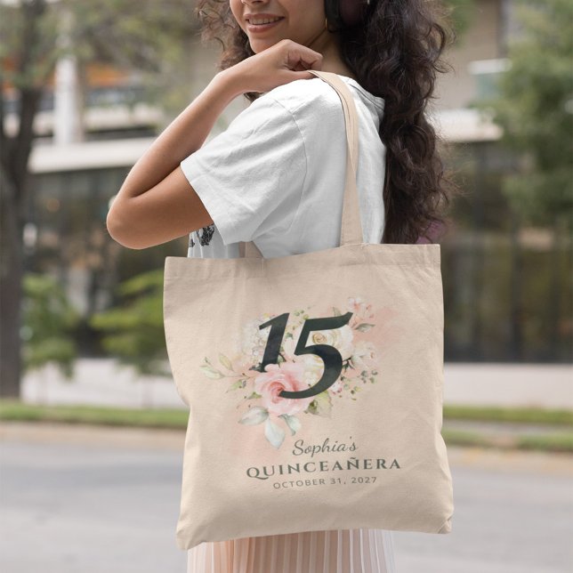 Quinceanera Pink Floral Rustic Blush 15th Birthday Tote Bag (Creator Uploaded)