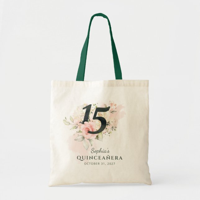Quinceanera Pink Floral Rustic Blush 15th Birthday Tote Bag (Front)