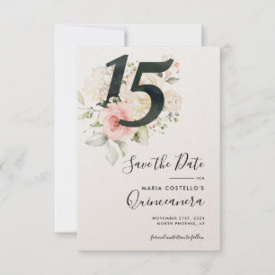 Quinceanera Pink Floral Save the Date Announcement