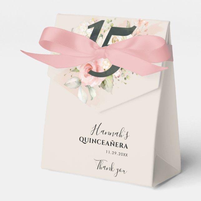 Quinceanera Pink Floral Script 15th Birthday Party Favour Box (Front Side)
