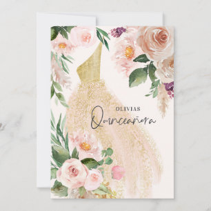 Quinceañera Pink girly floral dress birthday  Invitation