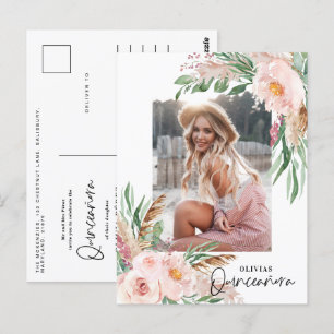 Quinceañera Pink girly floral photo birthday Postcard
