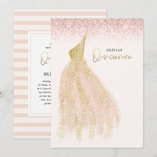 Quinceañera Pink girly glitter dress birthday Invitation
