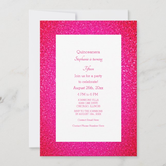 Quinceanera Pink Glitter 15th Birthday Party Girly Invitation (Front)