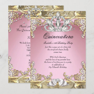 Quinceanera Pink Gold 15th Birthday Party Invitation