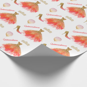 Quinceañera Pink Gold and Orange Party Wear Wrapping Paper