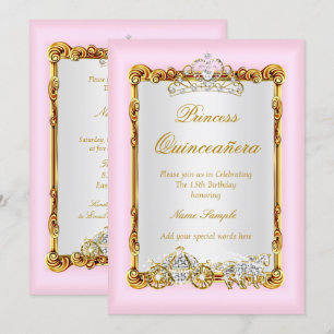 Quinceanera Pink Gold Horse Carriage Fairytale Invitation