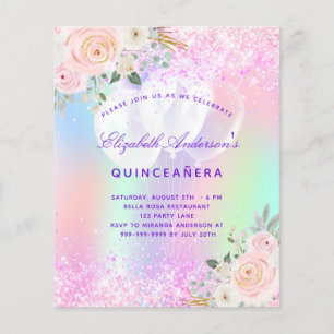 Quinceanera pink purple floral balloon invitation