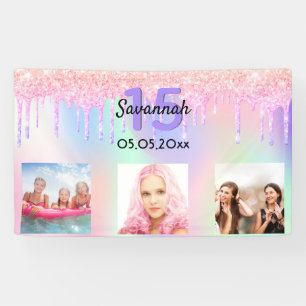 Quinceanera pink purple glitter blush photo banner