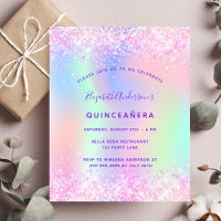 Quinceanera pink purple glitter budget invitation