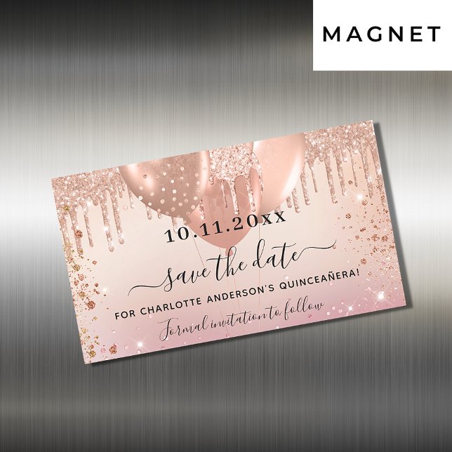 Quinceanera pink rose balloon save the date magnet (Creator Uploaded)