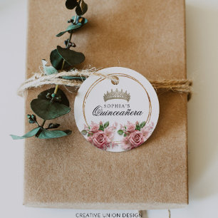Quinceañera Pink Rose Crown Birthday Decor Favour Tags
