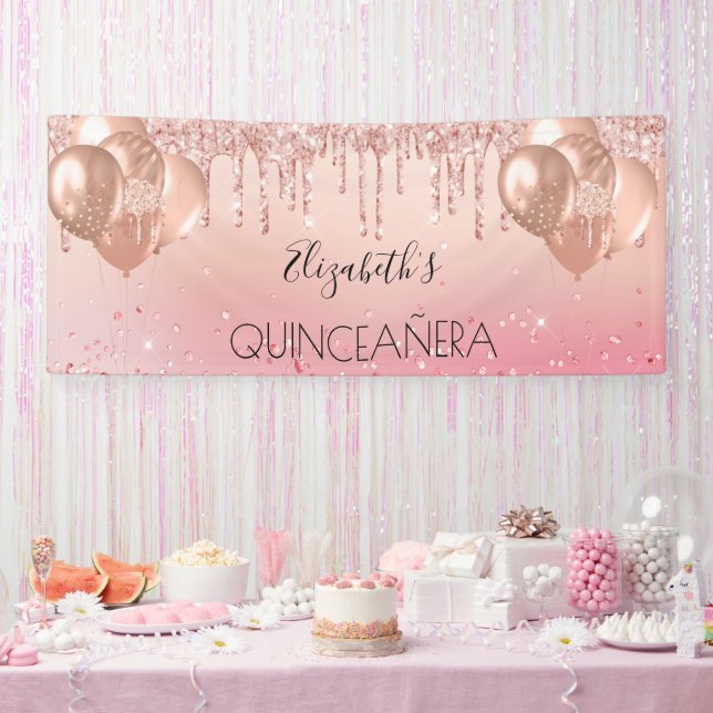 Quinceanera pink rose gold glitter balloons banner (Party)