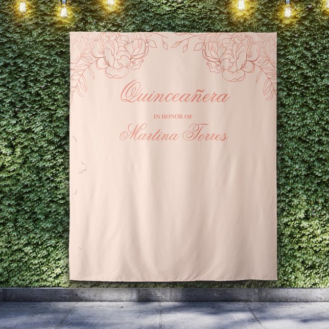 Quinceanera Pink Rose Gold Photo Booth Backdrop Tapestry (Creator Uploaded)