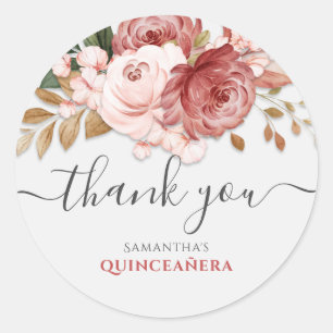 Quinceanera Pink Roses Floral 15th Birthday Classic Round Sticker