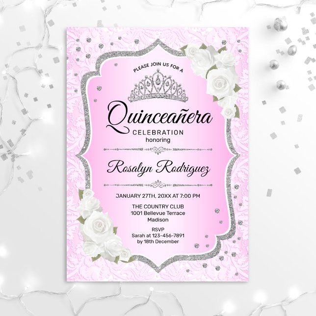 Quinceanera - Pink Silver Invitation (Creator Uploaded)