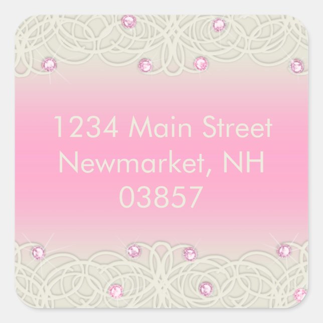 Quinceanera Pink Sparkle and Lace Square Sticker (Front)