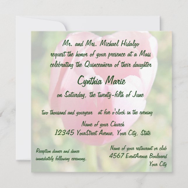 Quinceanera Pink Tulip 15th Birthday Invitation (Front)