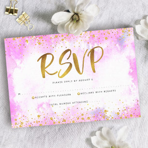 Quinceañera Pink Watercolor Gold Foil Elegant Chic RSVP Card
