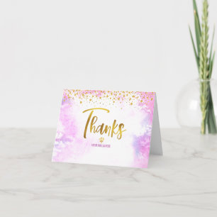 Quinceañera Pink Watercolor Gold Glitter Elegant Thank You Card