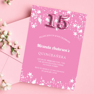 Quinceanera pink white stars girl invitation