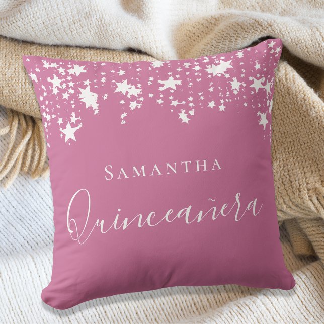 Quinceanera pink white stars name cushion (Creator Uploaded)
