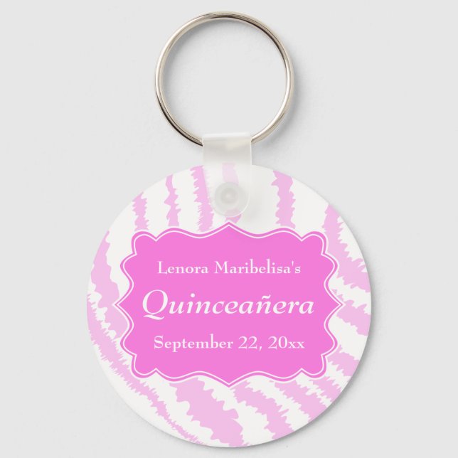 Quinceanera Pink Zebra Print Pattern Key Ring (Front)