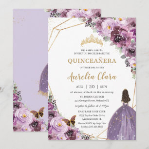 Quinceañera Plum Mauve Purple Floral Mis Quince 15 Invitation