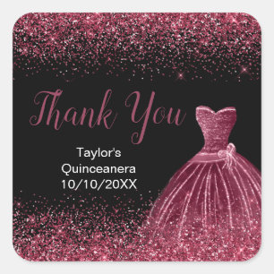 Quinceanera Plum Purple Dress Faux Glitter Square Sticker
