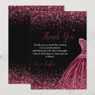 Quinceanera Plum Purple Dress Faux Glitter Thank You Card
