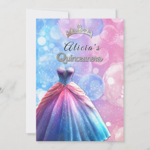 Quinceanera Pretty  Gown Crown   Invitation