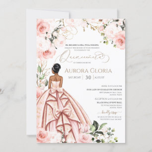 Quinceanera Pretty Pink Beautiful Blush Rose 15th  Invitation