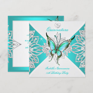 Quinceanera Pretty Teal Blue Butterfly Tiara 2 Invitation