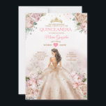 Quinceañera Princess Champagne and Blush Pink Invitation<br><div class="desc">Quinceañera Princess Champagne and Blush Pink, 
Elegant Dusty Pink Floral Gold Crown Princess Dress Mis Quince Invitation, 
15 Anos,  Sweet 16th Birthday</div>
