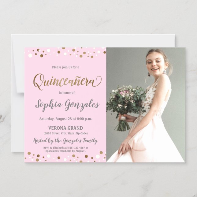 Quinceanera Princess Confetti Photo 15th Birthday Magnetic Invitation (Front)