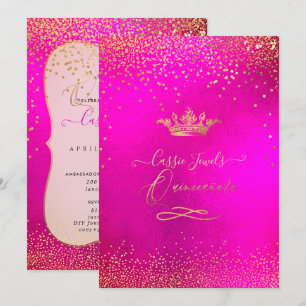 Quinceanera Princess Crown Faux Gold Confetti Pink Invitation
