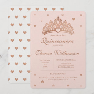 Quinceañera Princess Crown & Heart Rose Gold Invitation