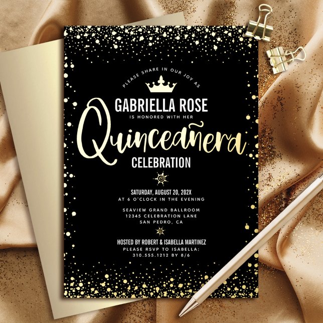 Quinceañera Princess Crown Script Black Real Gold (Creator Uploaded)