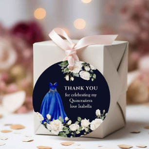 Quinceanera Princess Dress Dark Royal Blue Floral Favour Tags