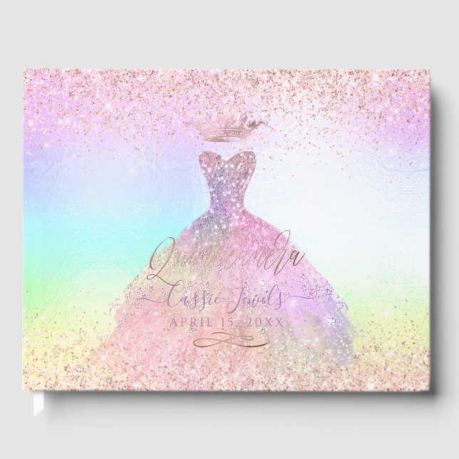 Quinceanera Princess Glitter Gown Cotton Candy Guest Book (Front)