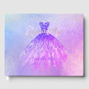 Quinceanera Princess Glitter Gown, Purple Violet Guest Book