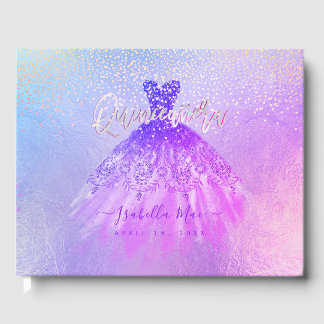 Quinceanera Princess Glitter Gown, Purple Violet Guest Book
