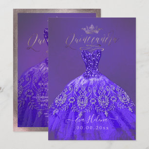 Quinceañera, Princess Glitter Purple Violet Gown Invitation