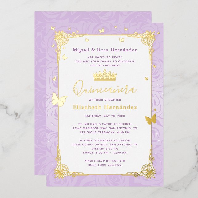 Quinceañera Princess Lilac Purple Floral (Front/Back)