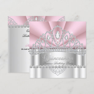 Quinceanera Princess Pink White Diamond Tiara Invitation