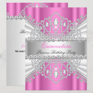 Quinceanera Princess Pink White Diamond Tiara Invitation
