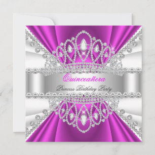 Quinceanera Princess Pink White Diamond Tiara Invitation