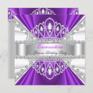 Quinceanera Princess Purple White Diamond Tiara Invitation